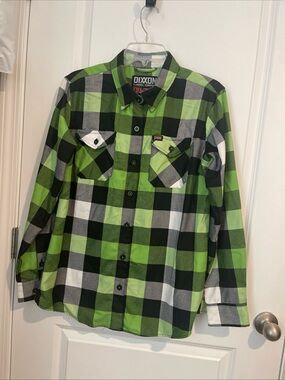 Dixon Flannel Co  Green Plaid Button-Up Shirt Womens L 21P2P 28S2H Rare Dragula